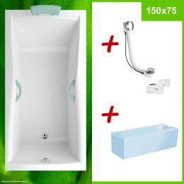 KLEINE BADEWANNE mit Wannenträger, Excentergarnitur, 150x75 VELA