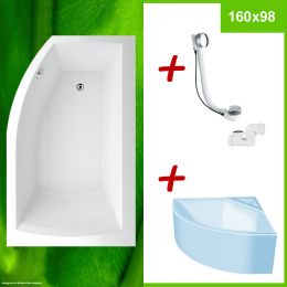 Badewanne 160x98 R + Wannenträger + Ablauf - Thera IHR-BAD.INFO