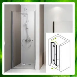 Duschtür für Nische, Drehfalttür 2-teilig Echtglas, verschiedene Breiten, Falttür aus Glas