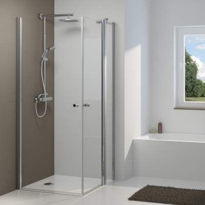 Eckdusche 100x100 x200 cm (LxB xH), Typ 5005236, 2 Pendeltüren, einseitiges Festteil