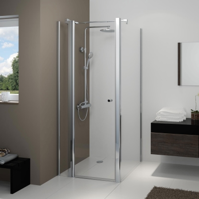 Eckdusche 90x75 x200 cm (LxB xH), Typ 5005242, Drehtür mit Festteil