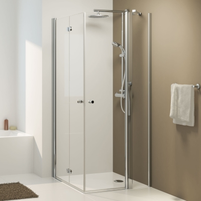 Eckdusche 90x90 x200 cm (LxB xH), Pendeltür mit Festteil & Dreh-Falt-Tür