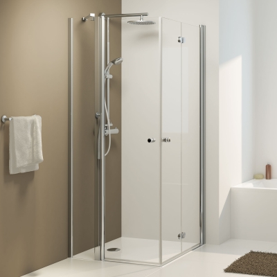 Eckdusche 90x90 x200 cm (LxB xH), Typ 5005253, Pendeltür mit Festteil & Dreh-Falt-Tür