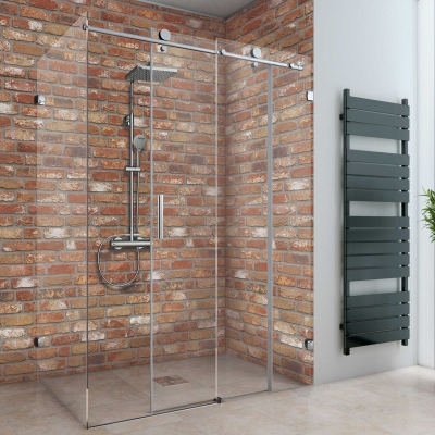Eckdusche auf Maß, Schiebetür mit Seitenwand, bis 220 cm Höhe