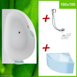 Badewanne 160x100 L mit Träger und Ablauf - SPINELL MONO