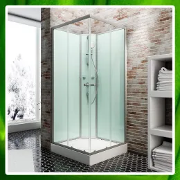 Fertigdusche mit Schiebetüren, Duschwanne Korfu 2, Eckdusche quadratisch, Echtglastüren und Rückwände, Komplettdusche Eckeinstieg