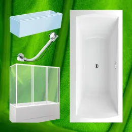 Rechteck-Badewanne TITAN, große Badewanne mit Duschaufsatz, Styroporunterbau, Ablaufgarnitur - selbst konfigurieren
