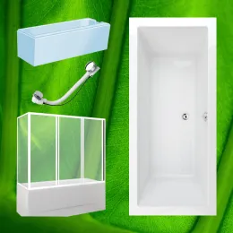 Komplettset Rechteck-Badewanne VARADERO, Badewanne mit Styroporträger, Duschkabine und Ablaufgarnitur