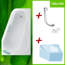 Badewanne mit Wannenträger und Excentergarnitur - BODAM R 160x100 cm