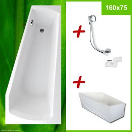 Badewanne 160x75 R + Wannenträger + Excenter - HARMONY