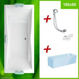 Badewanne 180x80 + Styroporträger + Ablaufgarnitur CORONA
