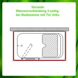 3-seitige Schürze / Blende für Sitzbadewanne BUDOSAN - Tür LINKS