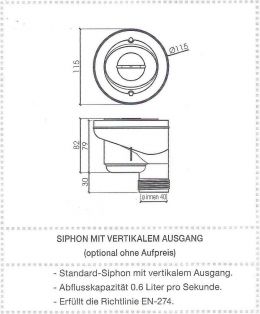 senkrechter Sifon Zusatzoption zu MGW Silex mit QUADRATISCHER ABLAUFABDECKUNG